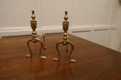 Sturdy Pair of Victorian Brass Andirons or Fire Dogs