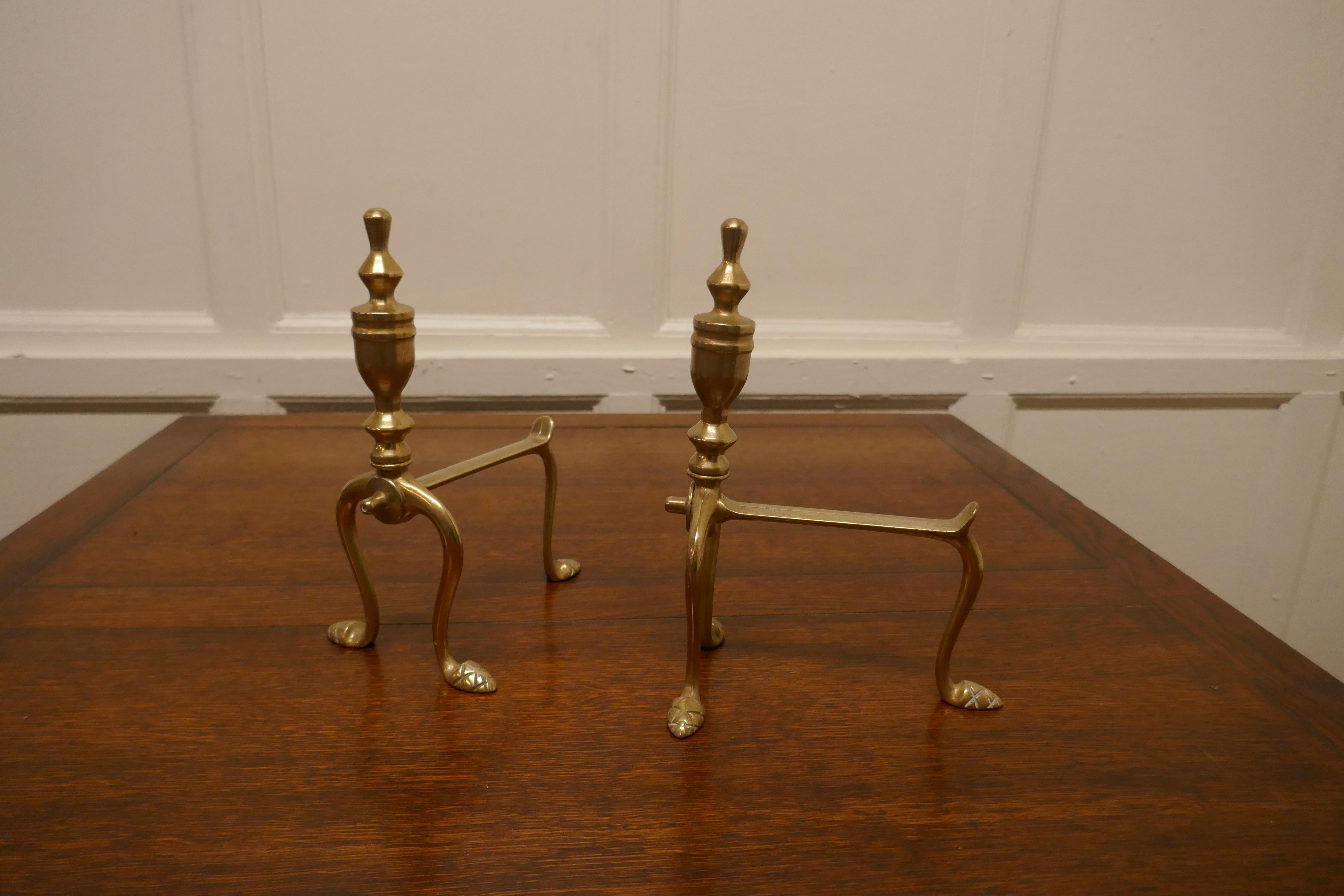 Adam Style Sturdy Pair of Victorian Brass Andirons or Fire Dogs For Sale