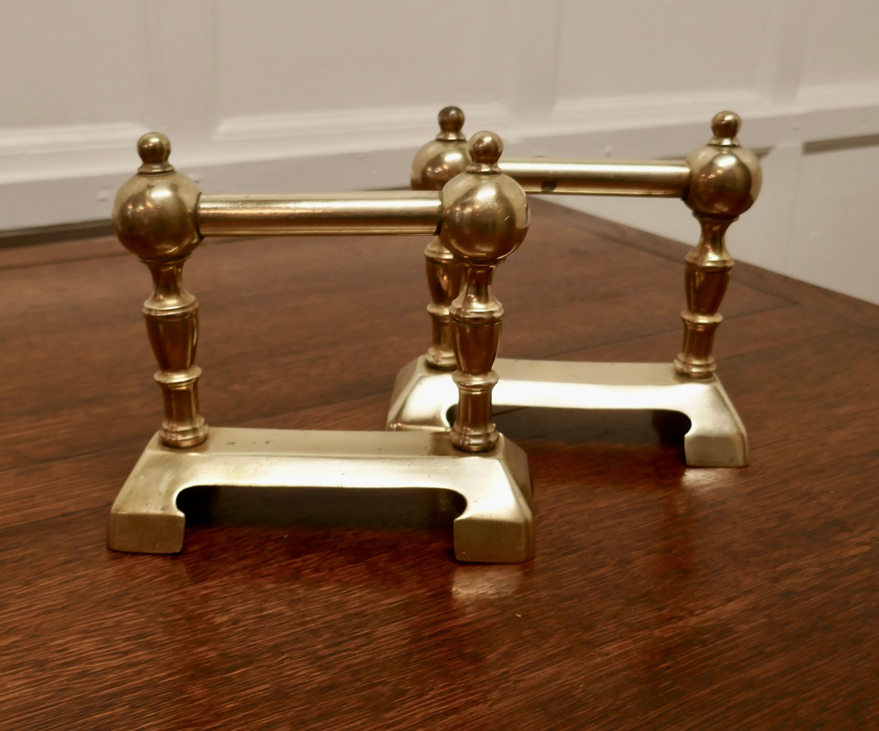 Arts and Crafts Sturdy Pair of Victorian Brass Andirons or Fire Dogs For Sale