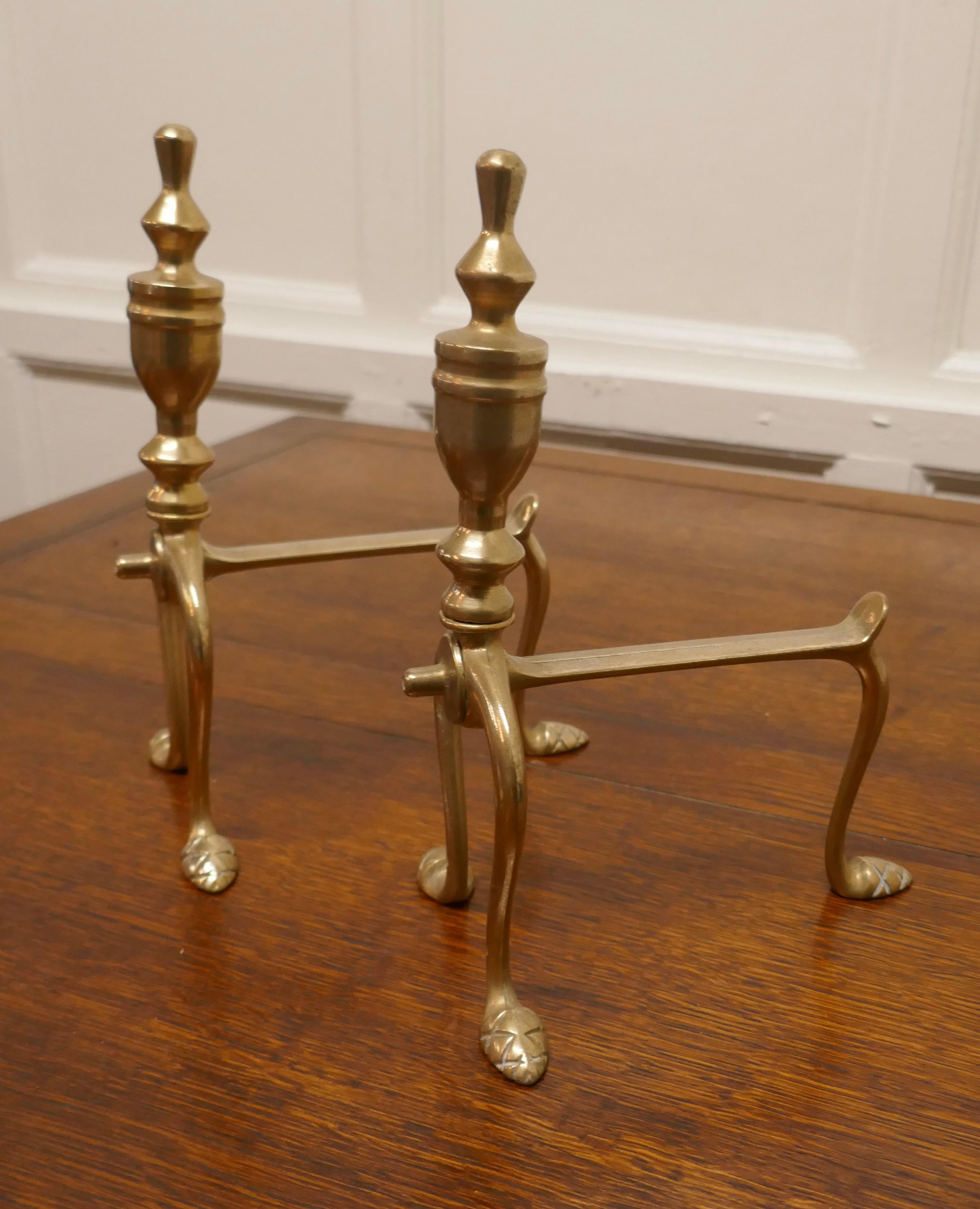 19th Century Sturdy Pair of Victorian Brass Andirons or Fire Dogs For Sale