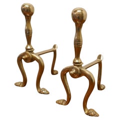 Sturdy Pair of Victorian Brass Andirons or Fire Dogs