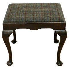 Antique A Sturdy Victorian Oak and Tweed Library Stool.