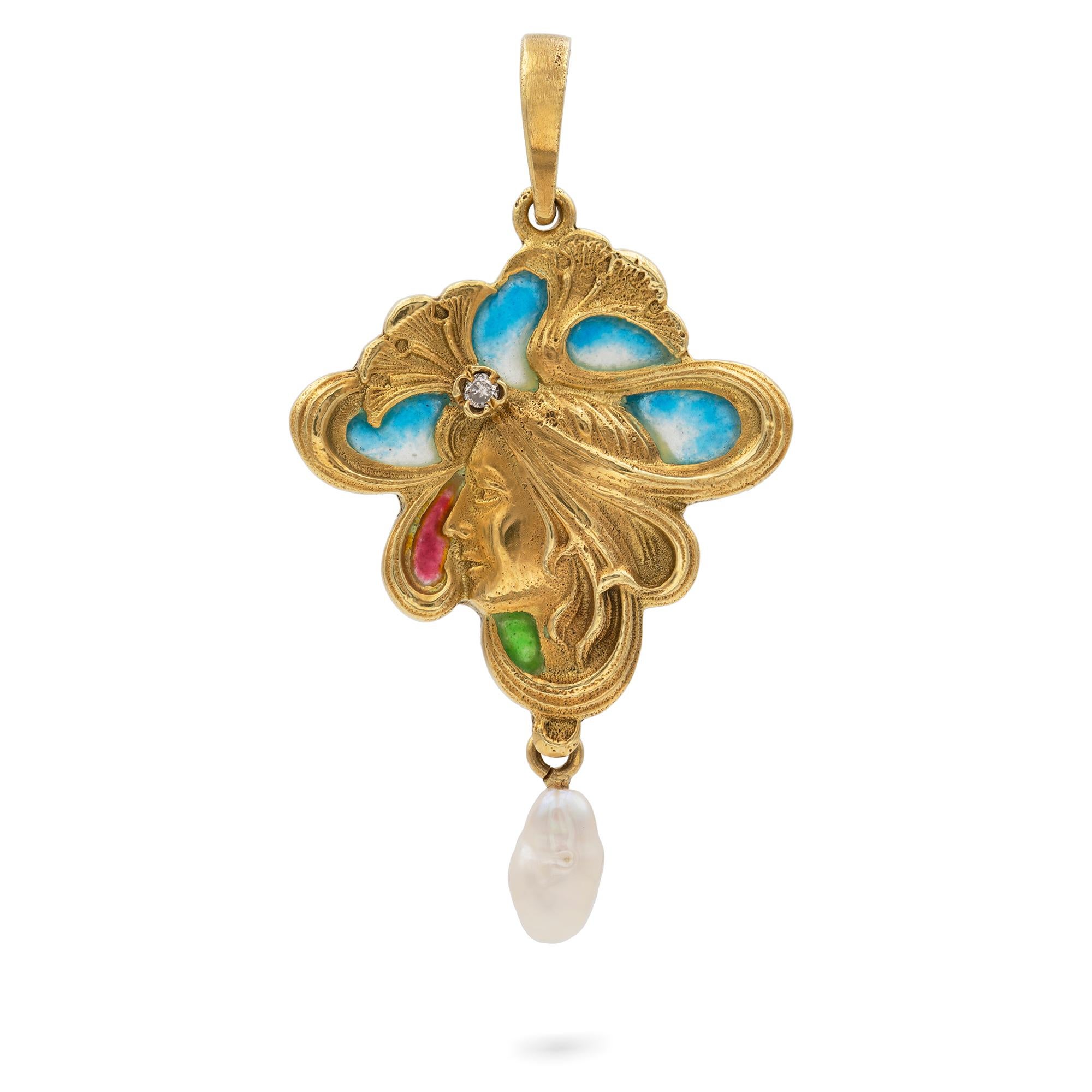 Stylized Art Nouveau Pendant For Sale at 1stDibs | chandrama gold