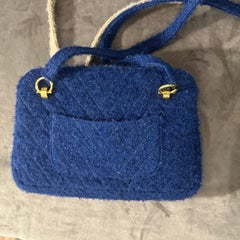 A Stylish 1960s Blue and Creamy Fabric Double-Face Italian Hand-Bag