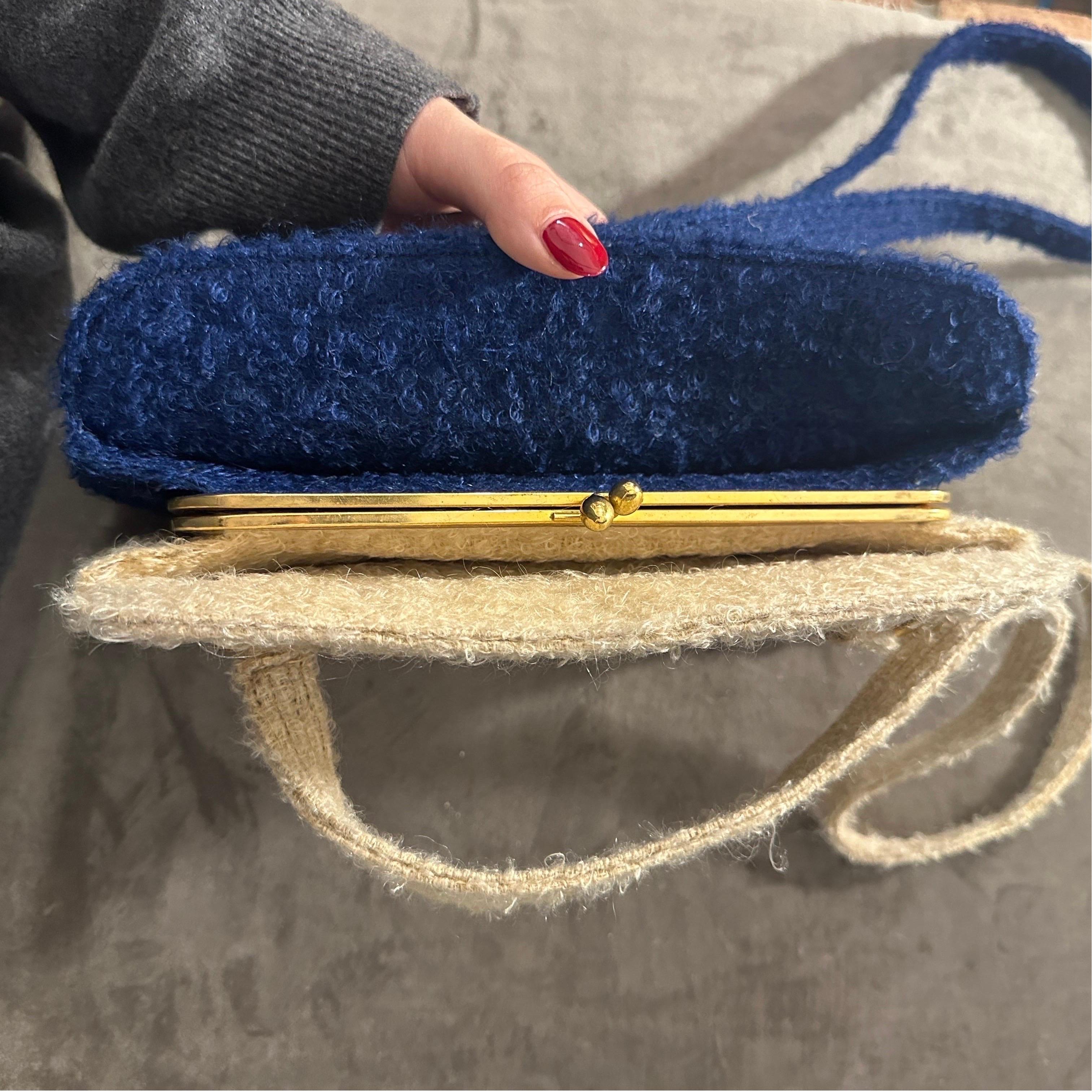 Women's A Stylish 1960s Blue and Creamy Fabric Double-Face Italian Hand-Bag For Sale