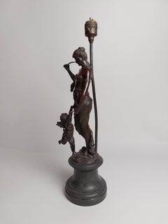 Stylish 19th Century Bronze Lamp Base of a Half Nude Lady with Cherub