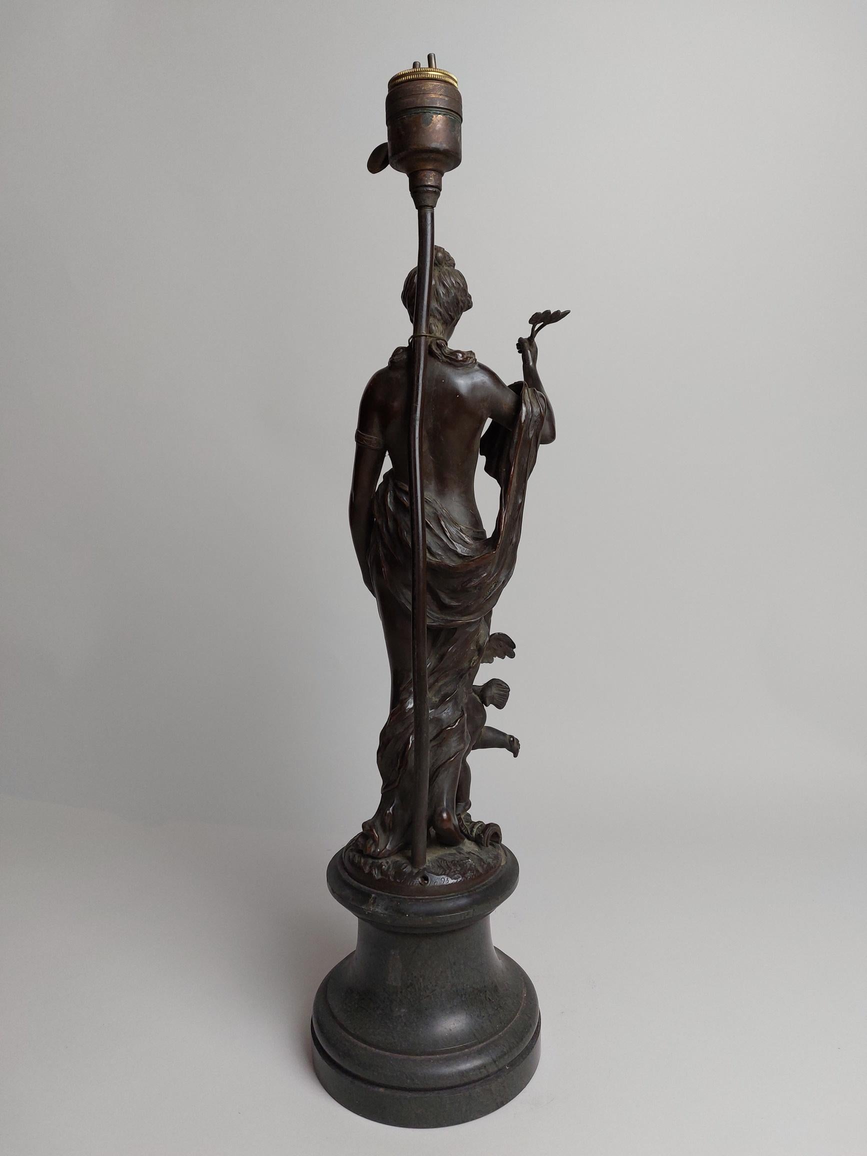 Victorian Stylish 19th Century Bronze Lamp Base of a Half Nude Lady with Cherub For Sale