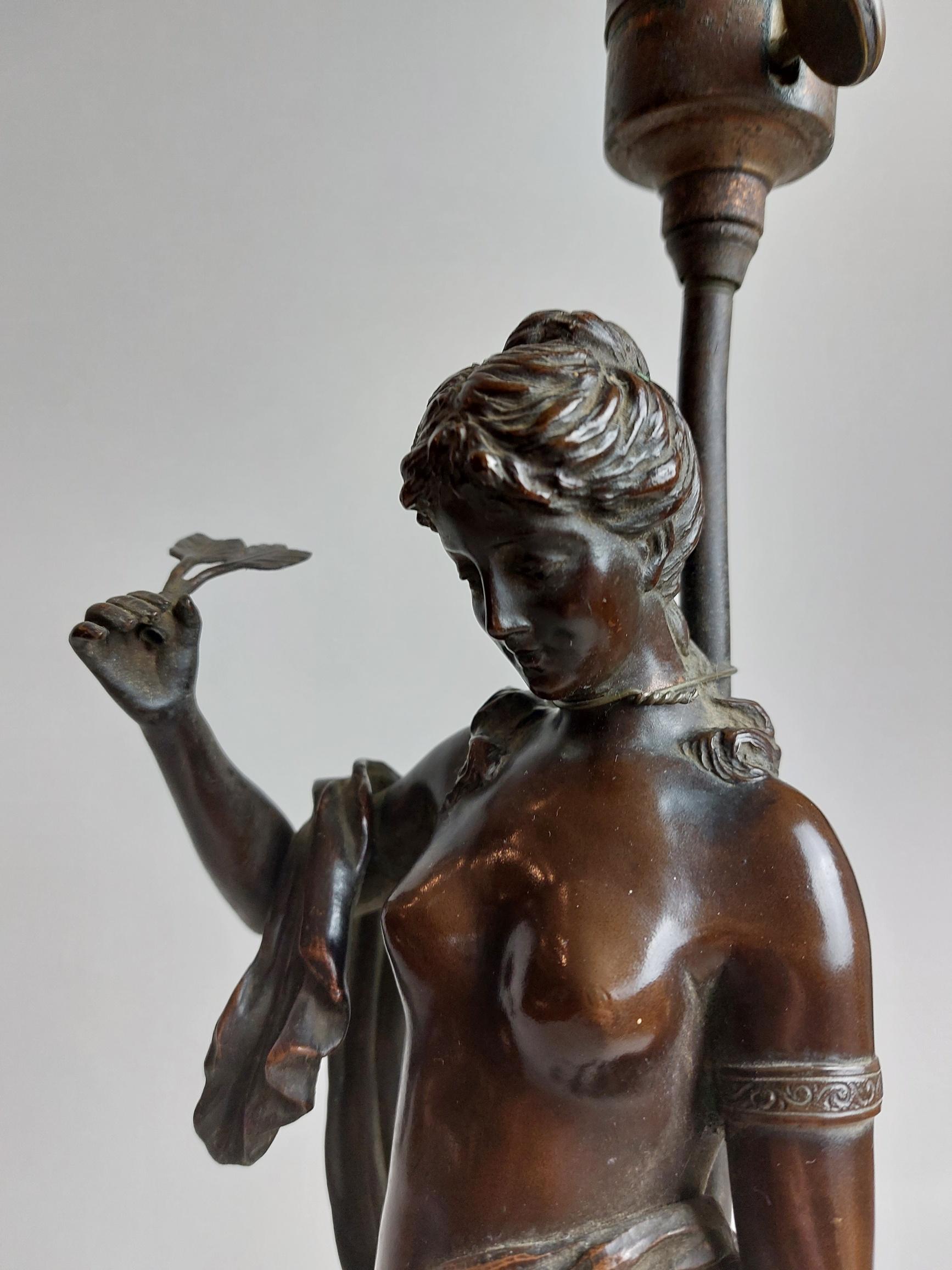 Cast Stylish 19th Century Bronze Lamp Base of a Half Nude Lady with Cherub For Sale