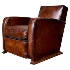 A Stylish and Rare 1930's French Leather Club Chair, Art Deco Model