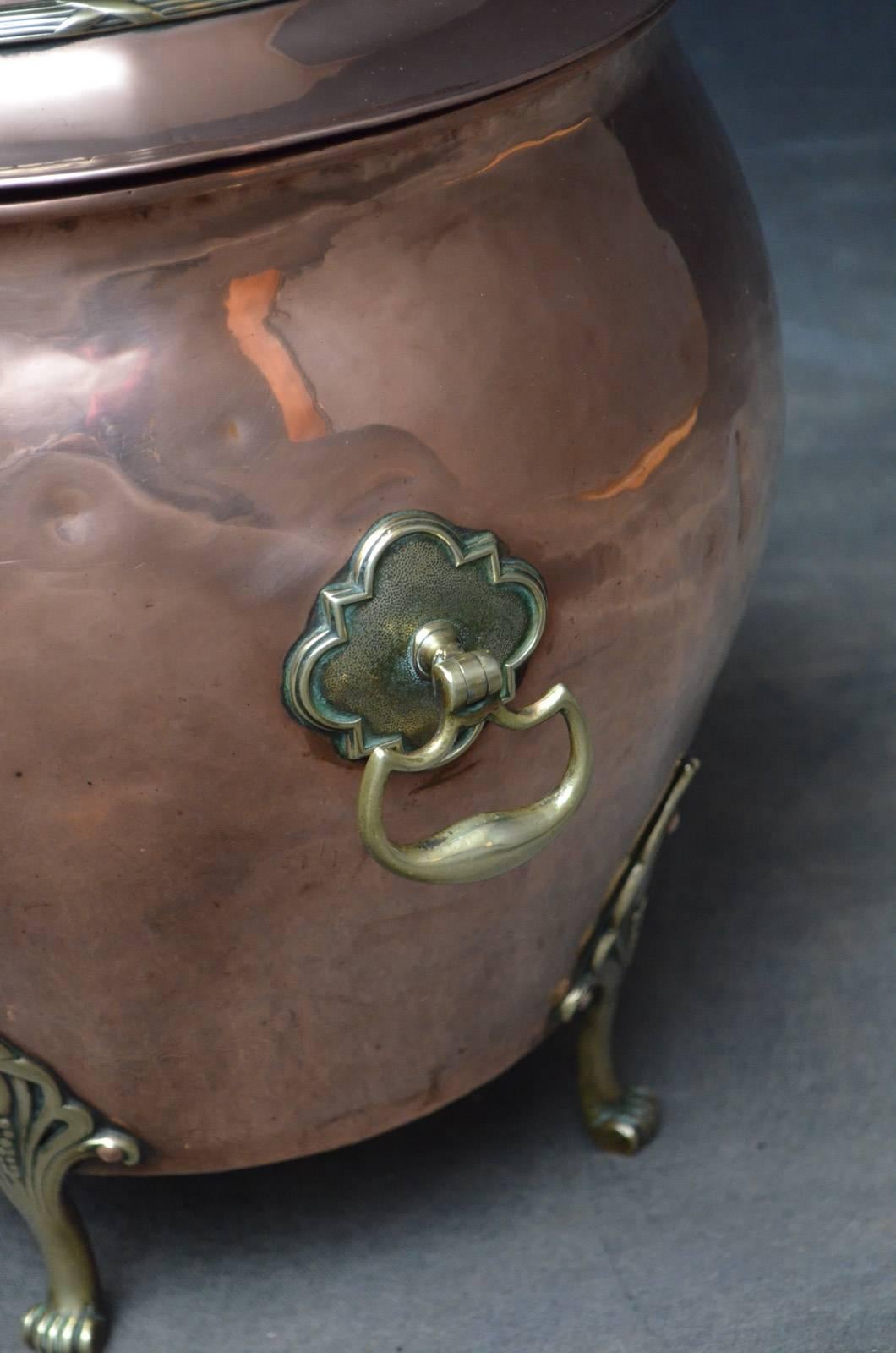 Copper Stylish Art Nouveau Coal Bin