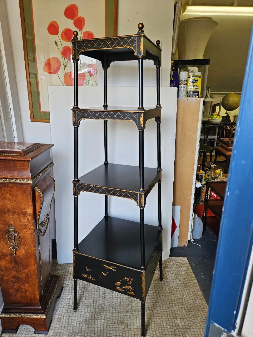 Late 20th Century A Stylish Chelsea House Ebonized Chinoiserie Three Tiered Etagere For Sale