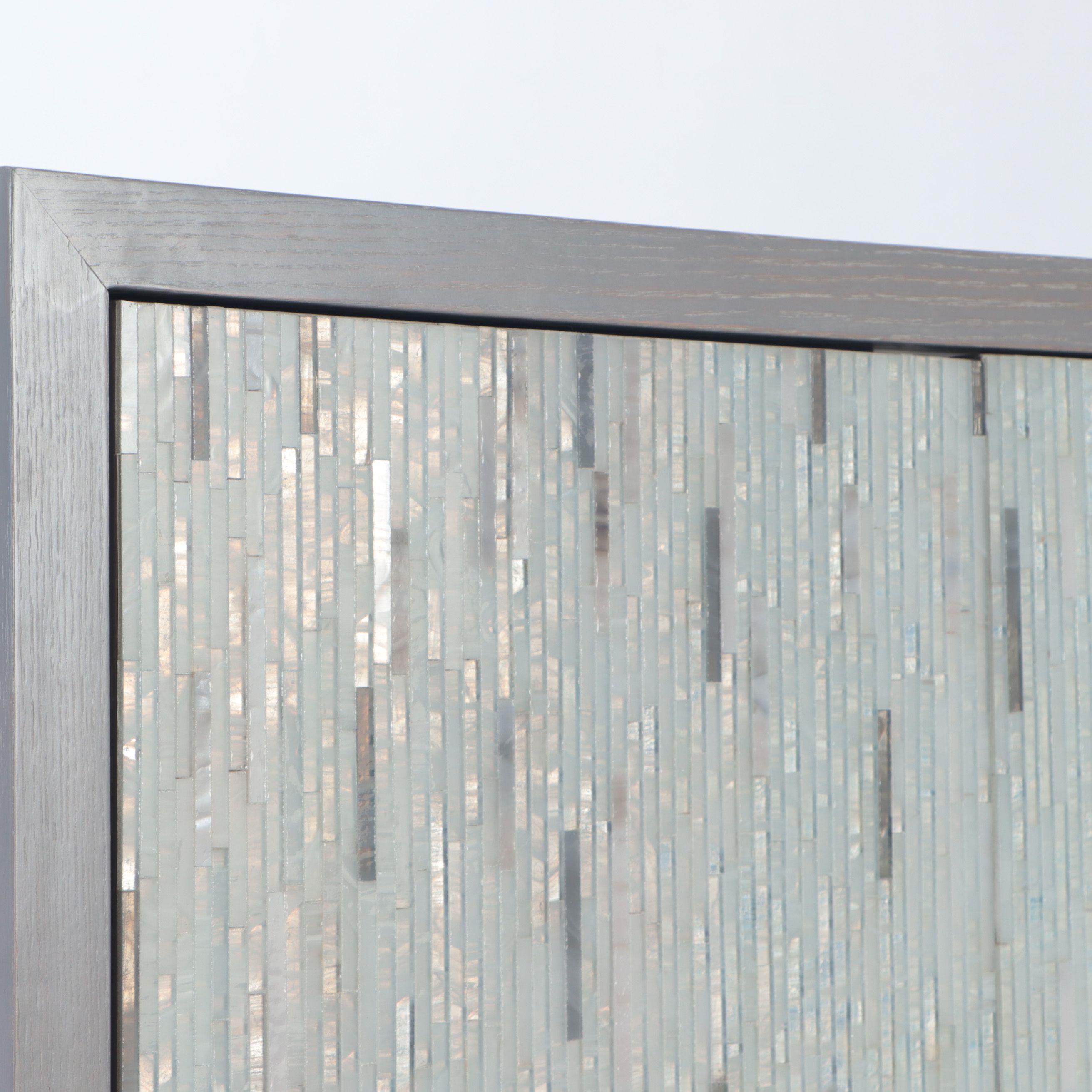 Contemporary Stylish Custom-Made Cerused Oak Cabinet with Mosaic Glass Doors For Sale