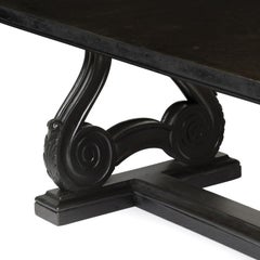 Stylish Ebonised Oak Table, Black Mirror Top French circa 1940, Lyre Design