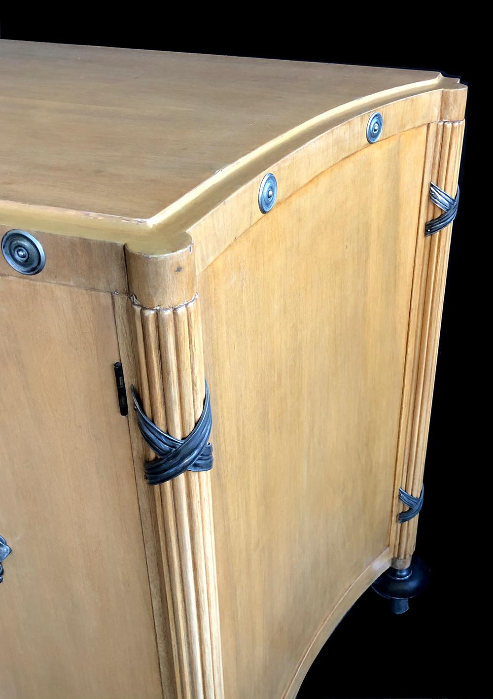 Stylish French 1940s Sycamore 2-Door Cabinet with Pewter Mounts For Sale 1