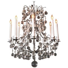 Stylish French 1960s Chrome Basket-Form 8-Light Chandelier with Crystal Orbs