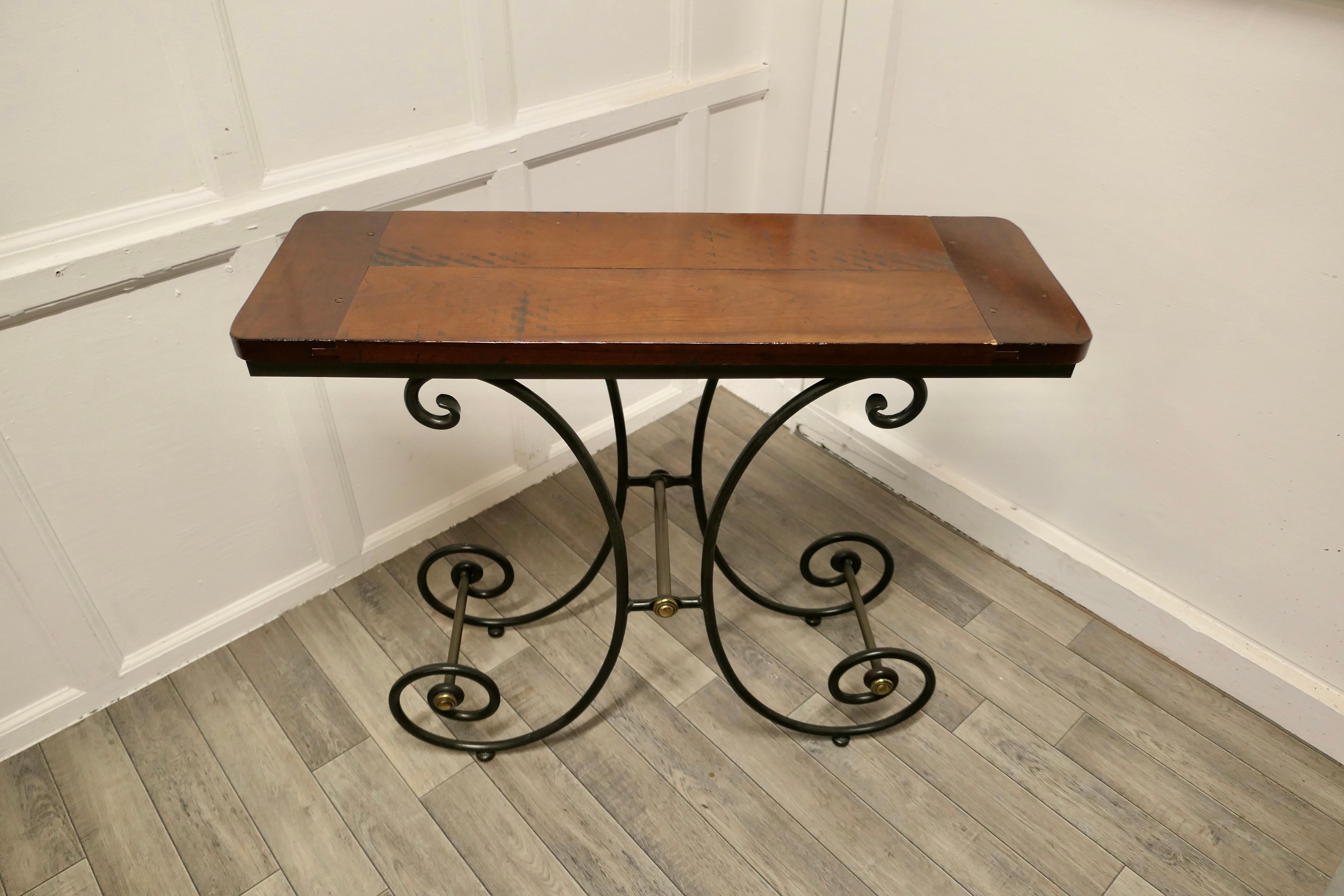 French Provincial Stylish Iron and Elm Console Table For Sale