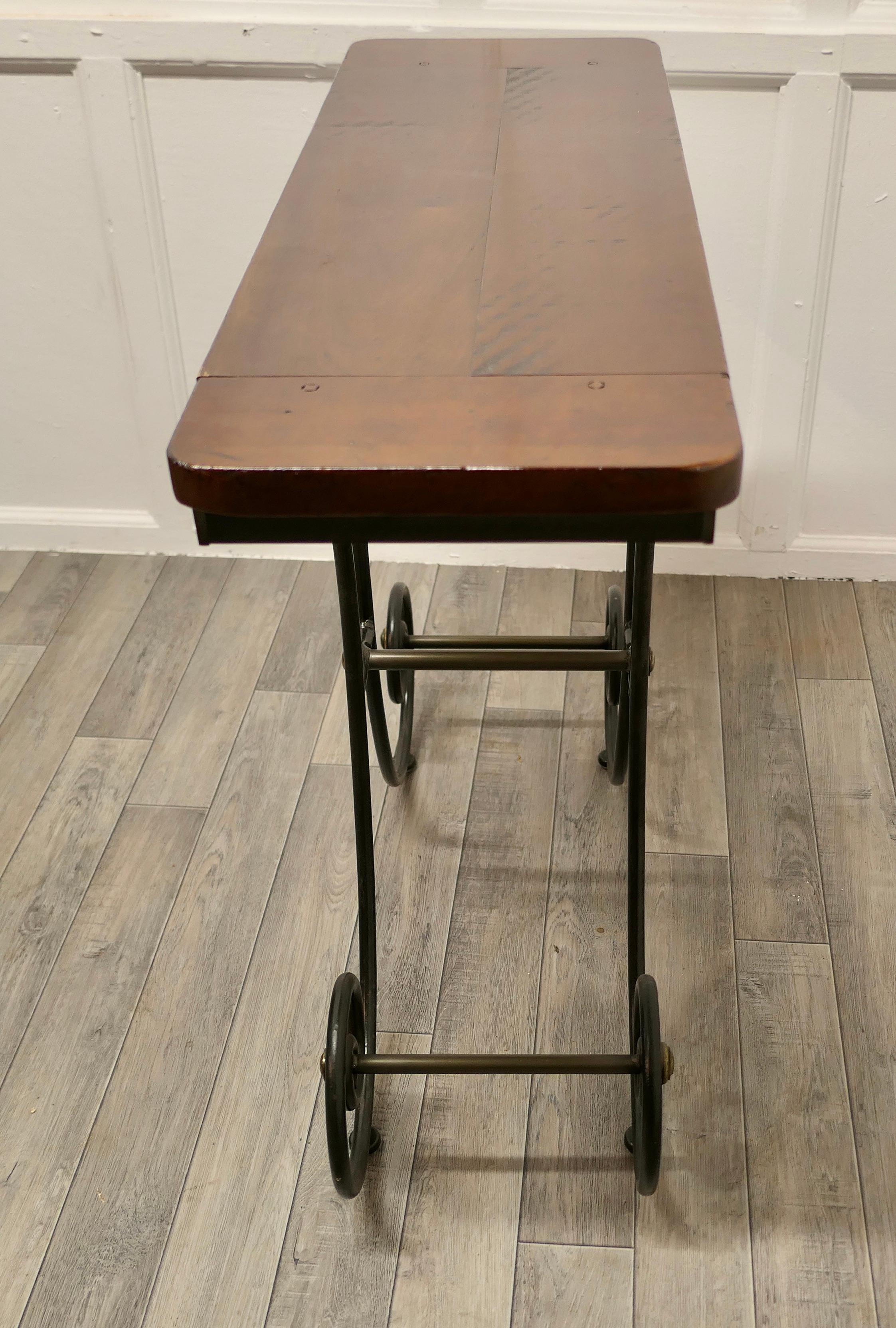 20th Century Stylish Iron and Elm Console Table For Sale
