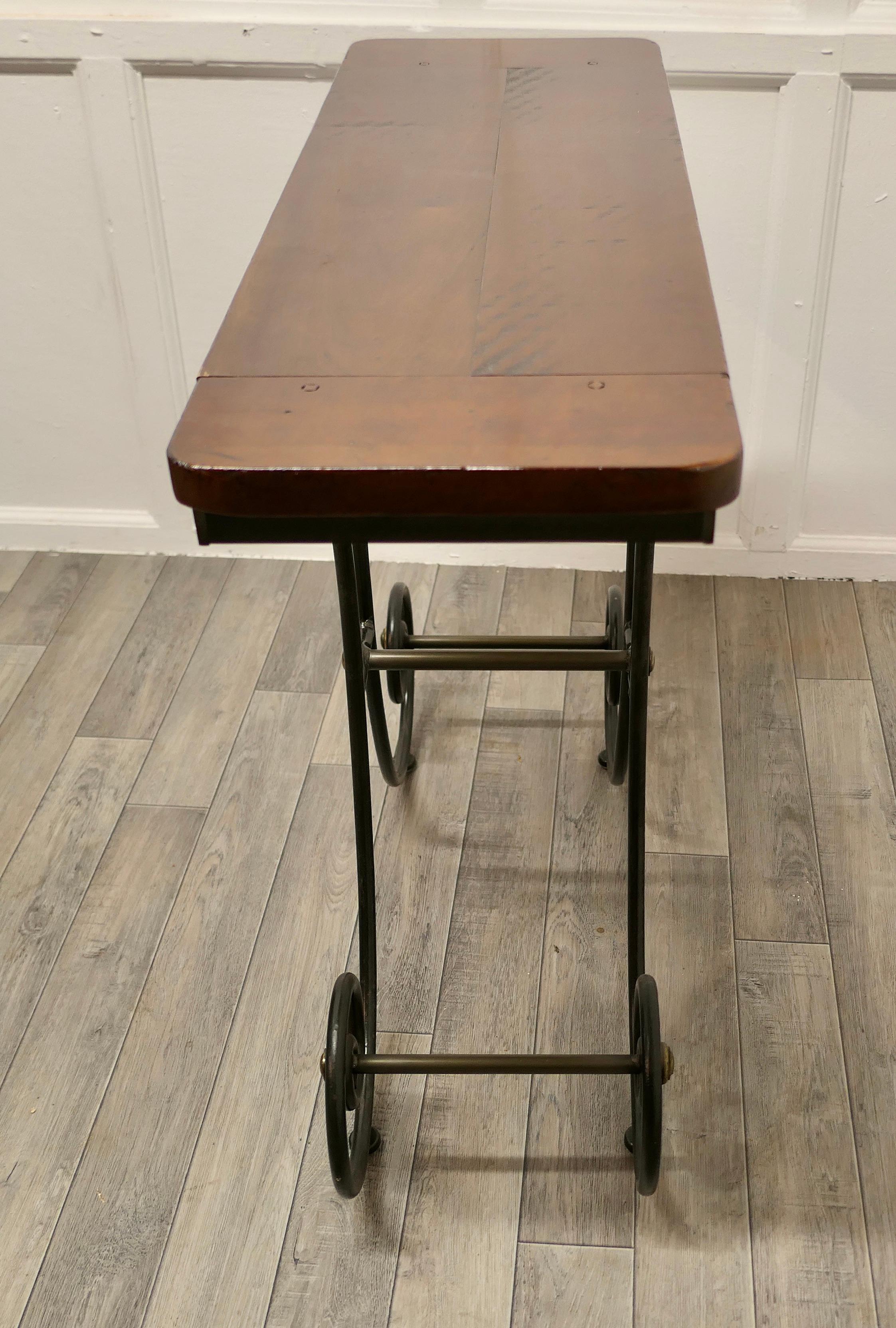 20th Century Stylish Iron and Elm Console Table
