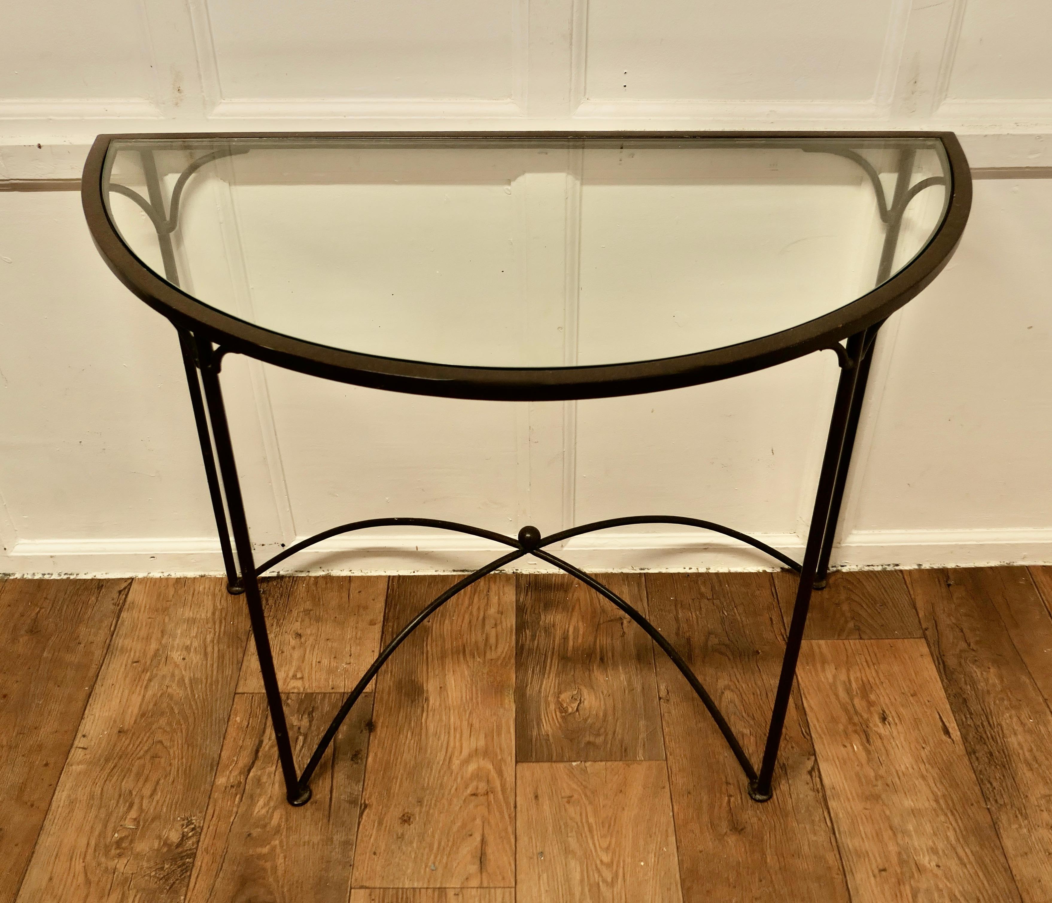 20th Century A Stylish Iron and Glass Console Table    This is a lovely table   For Sale