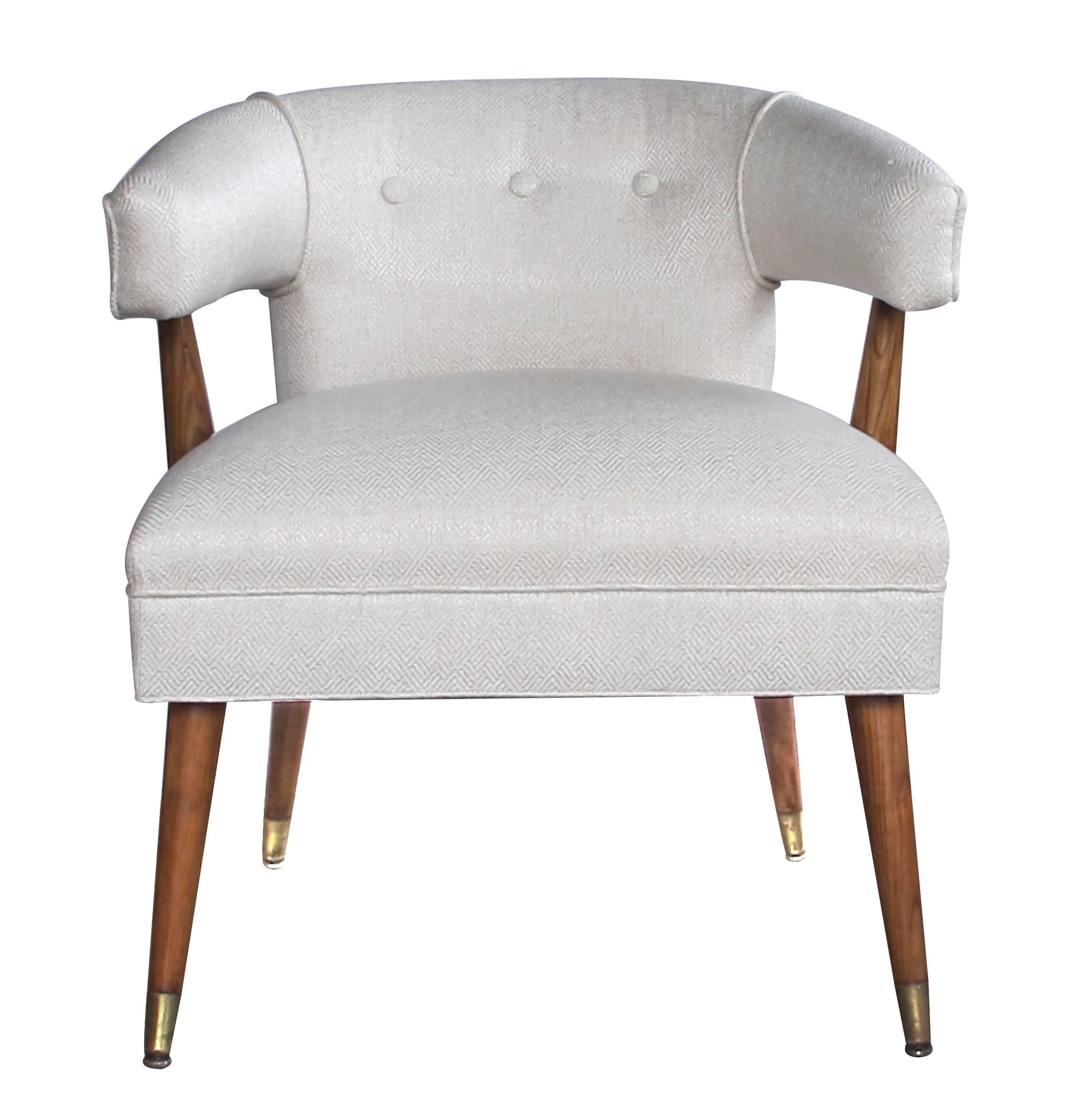 Mid-Century Modern Stylish Pair of American Mid Century Barrel-Back Upholstered Armchairs