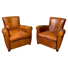A Stylish Pair of French, Art Deco Club Chairs in Caramel, Circa 1950’s