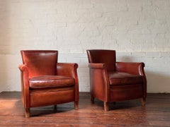 A Stylish Pair of French Leather Club Chairs, Parisian Models, Circa 1950’s