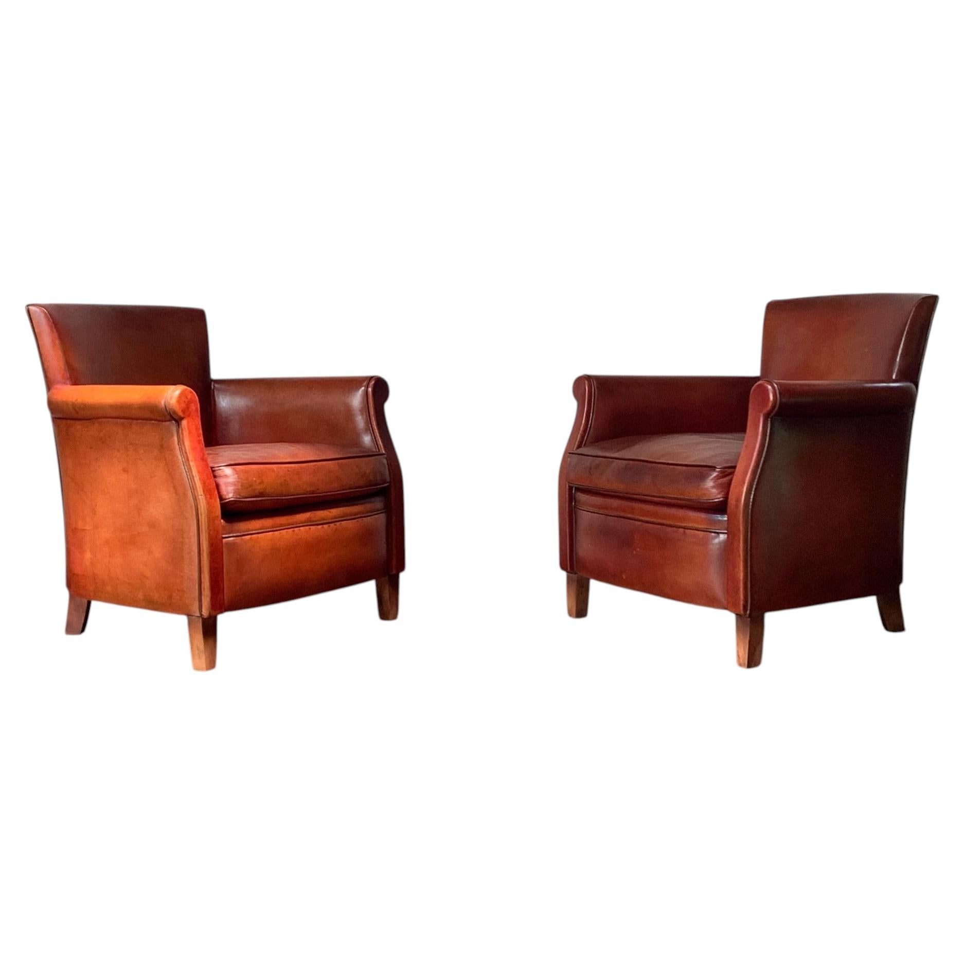 A Stylish Pair of French Leather Club Chairs, Parisian Models, Circa 1950’s