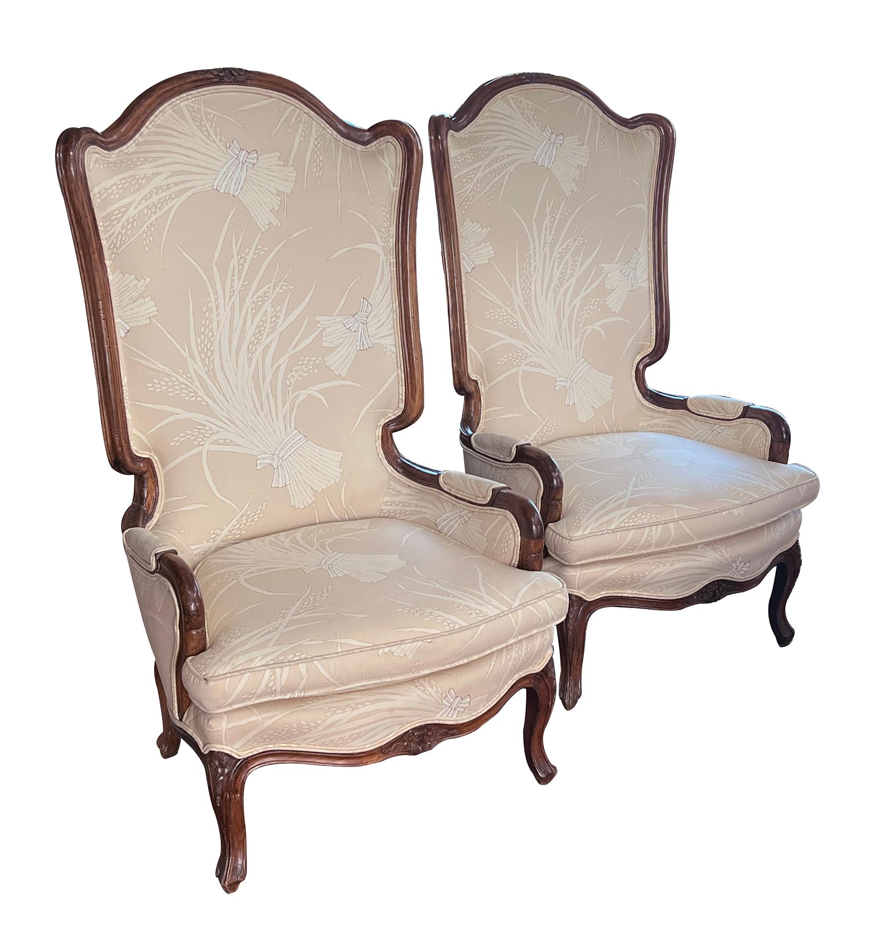 Rococo A Stylish Pair of French Louis XV Style High-back Fireside Bergeres  For Sale