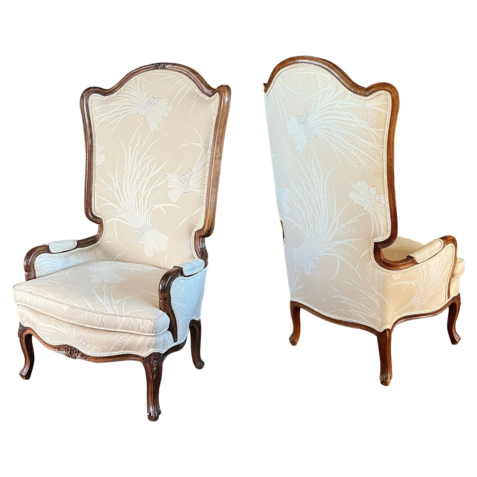 A Stylish Pair of French Louis XV Style High-back Fireside Bergeres  For Sale