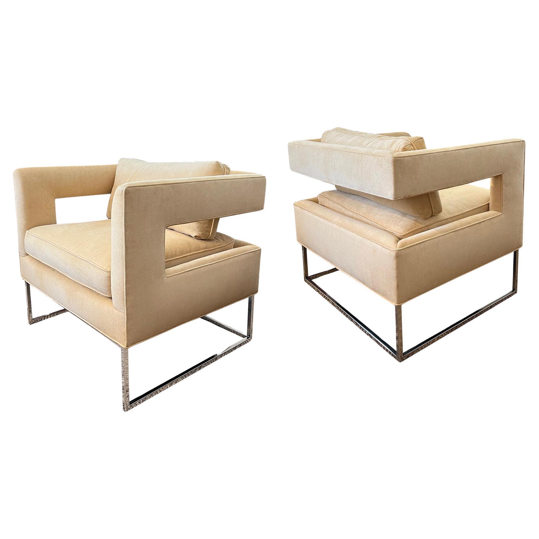 A Stylish Pair of Milo Baughman for Thayer Coggin Open-Back Cut-Out Chairs For Sale