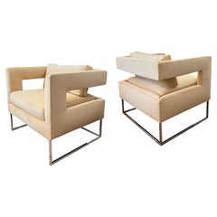 Stilvolles Paar Milo Baughman für Thayer Coggin Stühle mit offener Rückenlehne und Ausschnitten