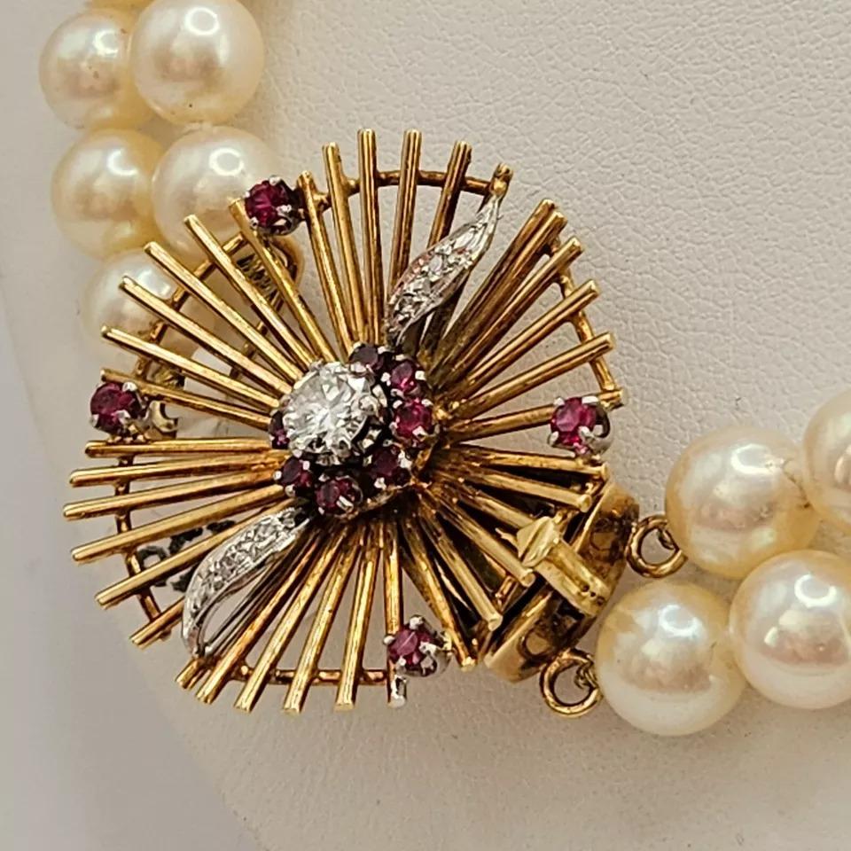 A Stylish Vintage Diamond Ruby & Cultured Pearl Necklace For Sale 7
