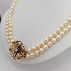 A Stylish Vintage Diamond Ruby & Cultured Pearl Necklace