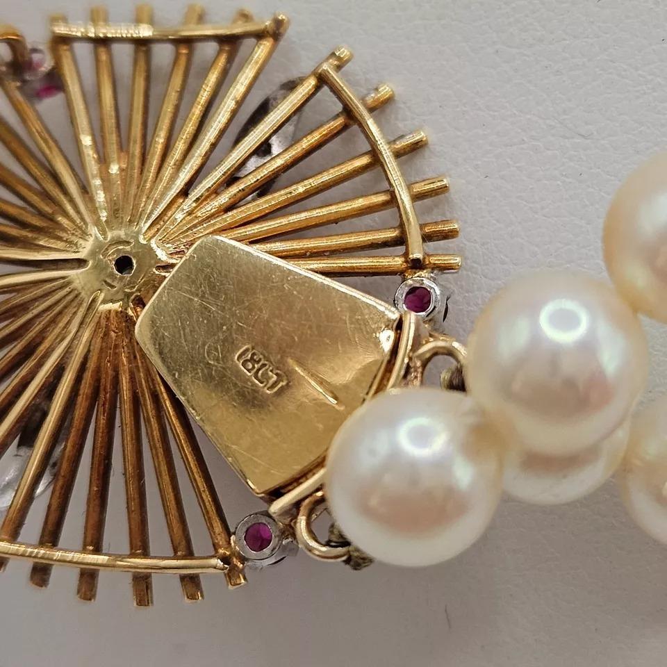 A Stylish Vintage Diamond Ruby & Cultured Pearl Necklace For Sale 2