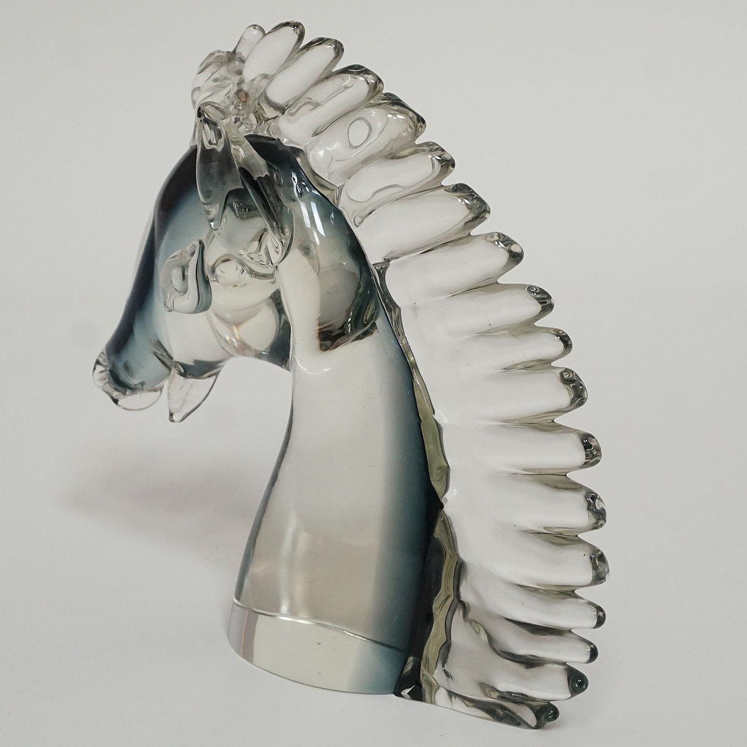 Italian Stylized Murano Horse Head Sculpture in Sommerso Glass For Sale