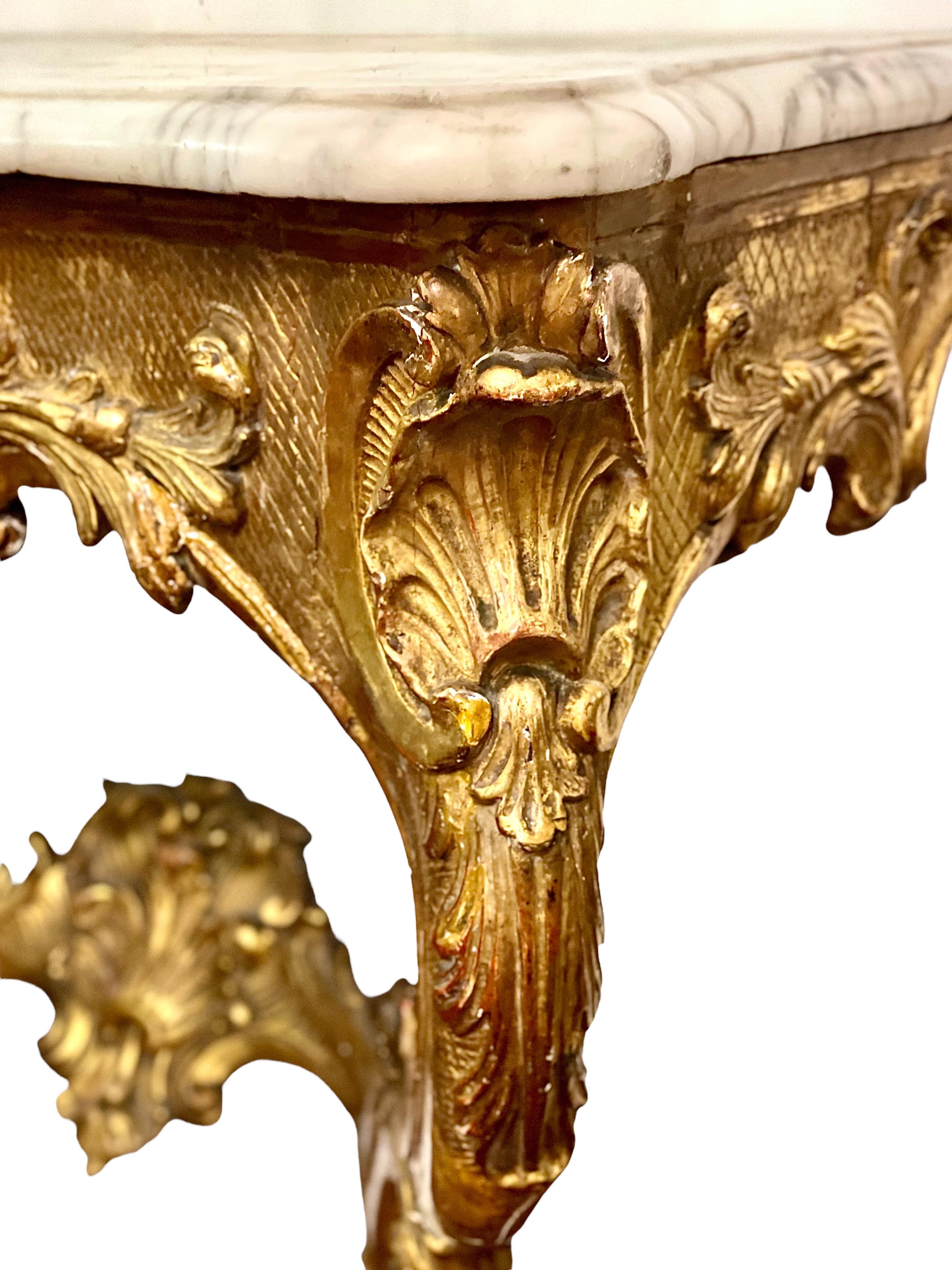 18th Century 1730s Louis XV Period French Giltwood Console Table  For Sale