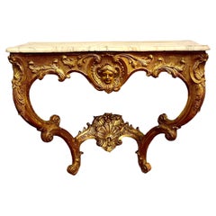 French Louis XV Period Giltwood Console Table with Marble Top. 
