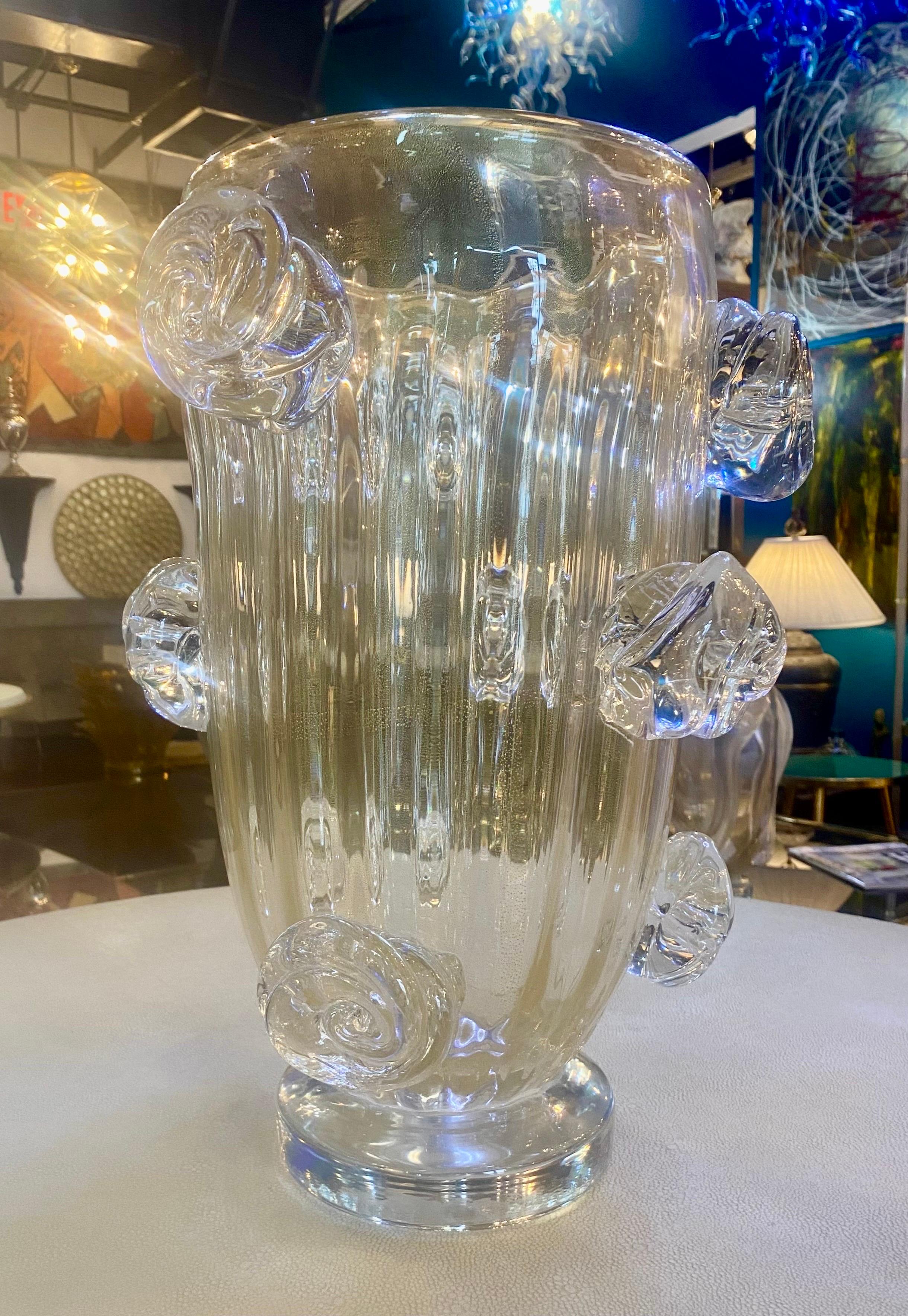 A Sublime Pair of Murano Blown Glass  Vases with Gold Fleck Inclusions For Sale 4