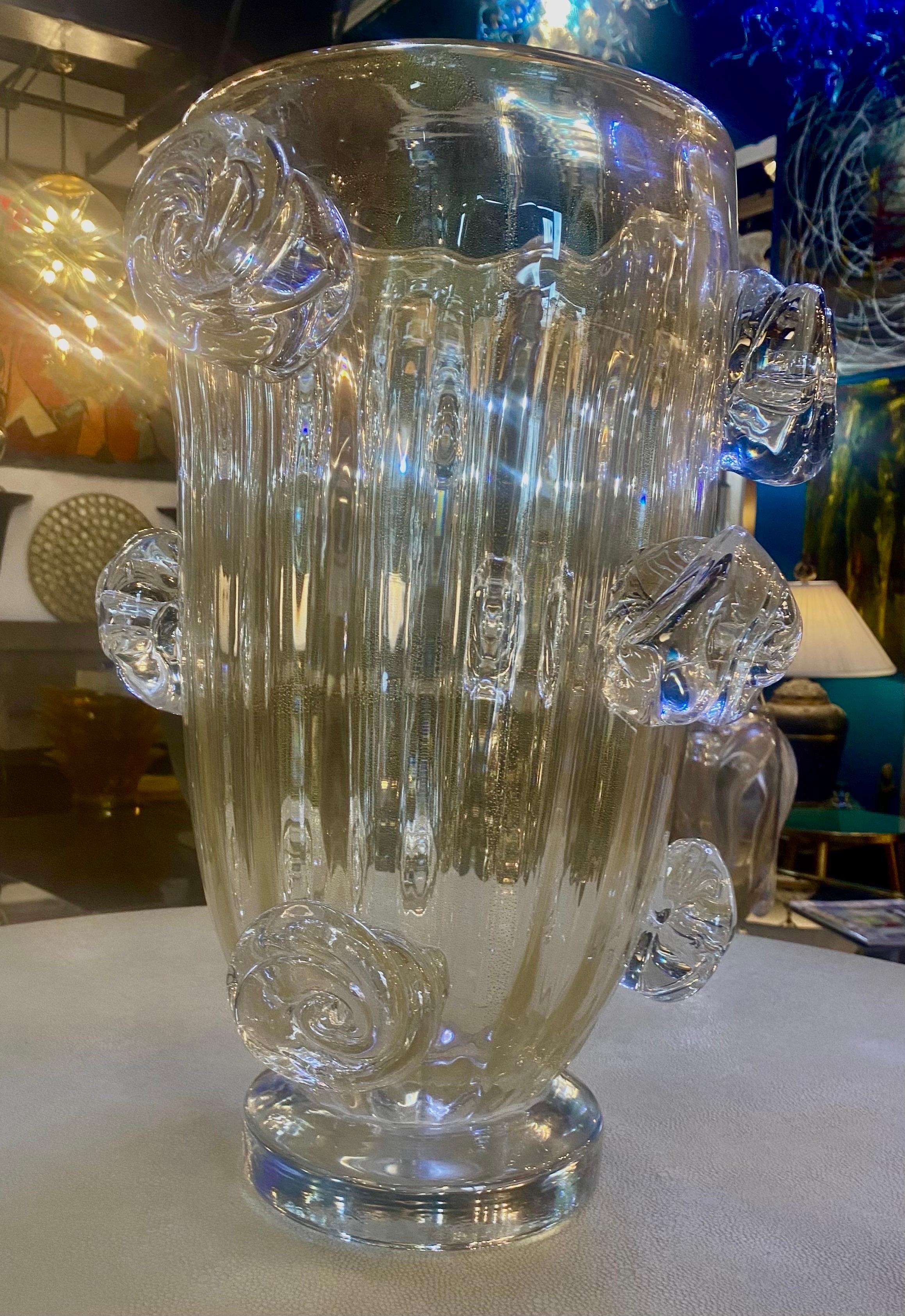 A Sublime Pair of Murano Blown Glass  Vases with Gold Fleck Inclusions For Sale 5