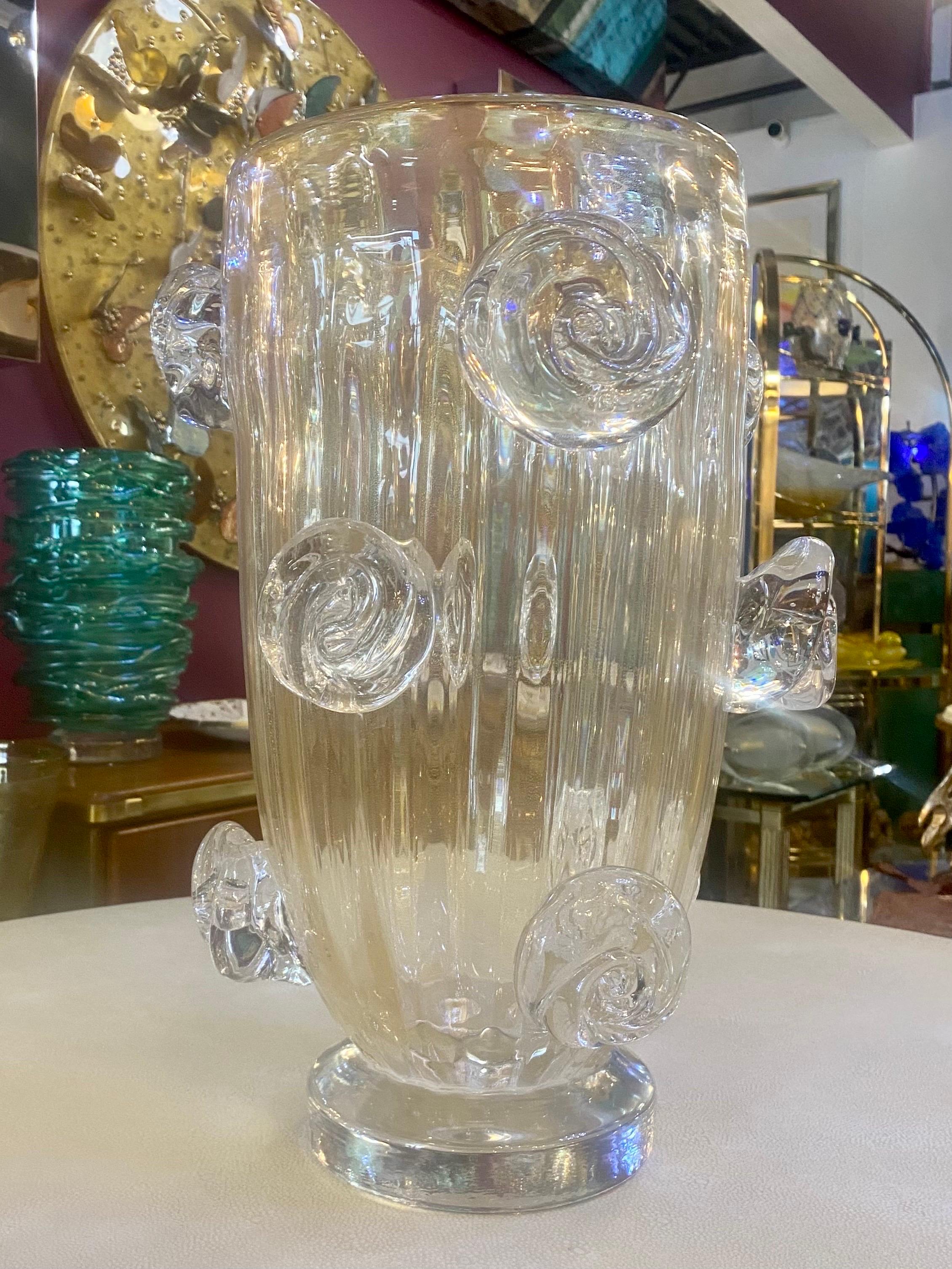 A Sublime Pair of Murano Blown Glass  Vases with Gold Fleck Inclusions For Sale 6