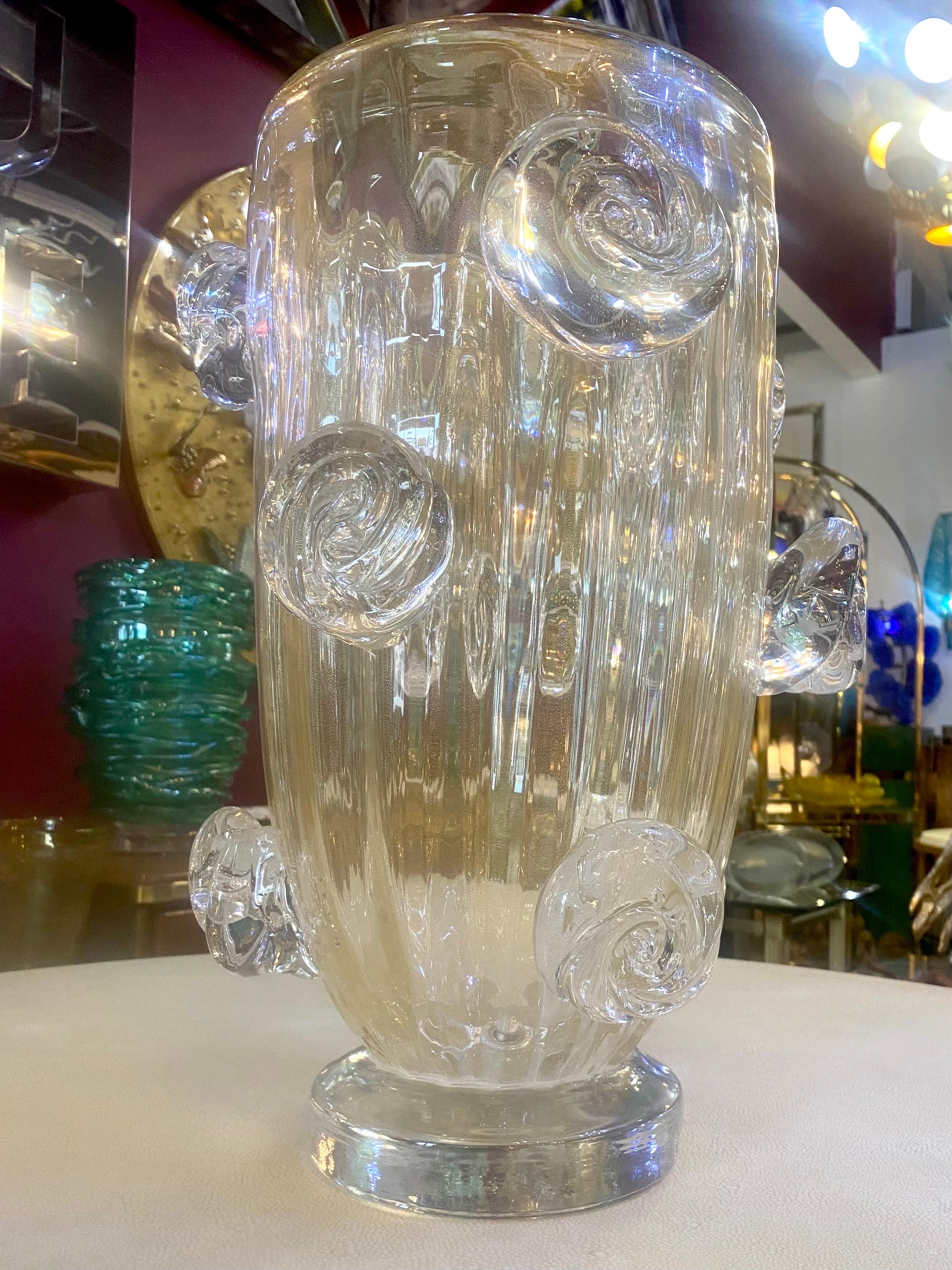 A Sublime Pair of Murano Blown Glass  Vases with Gold Fleck Inclusions For Sale 7