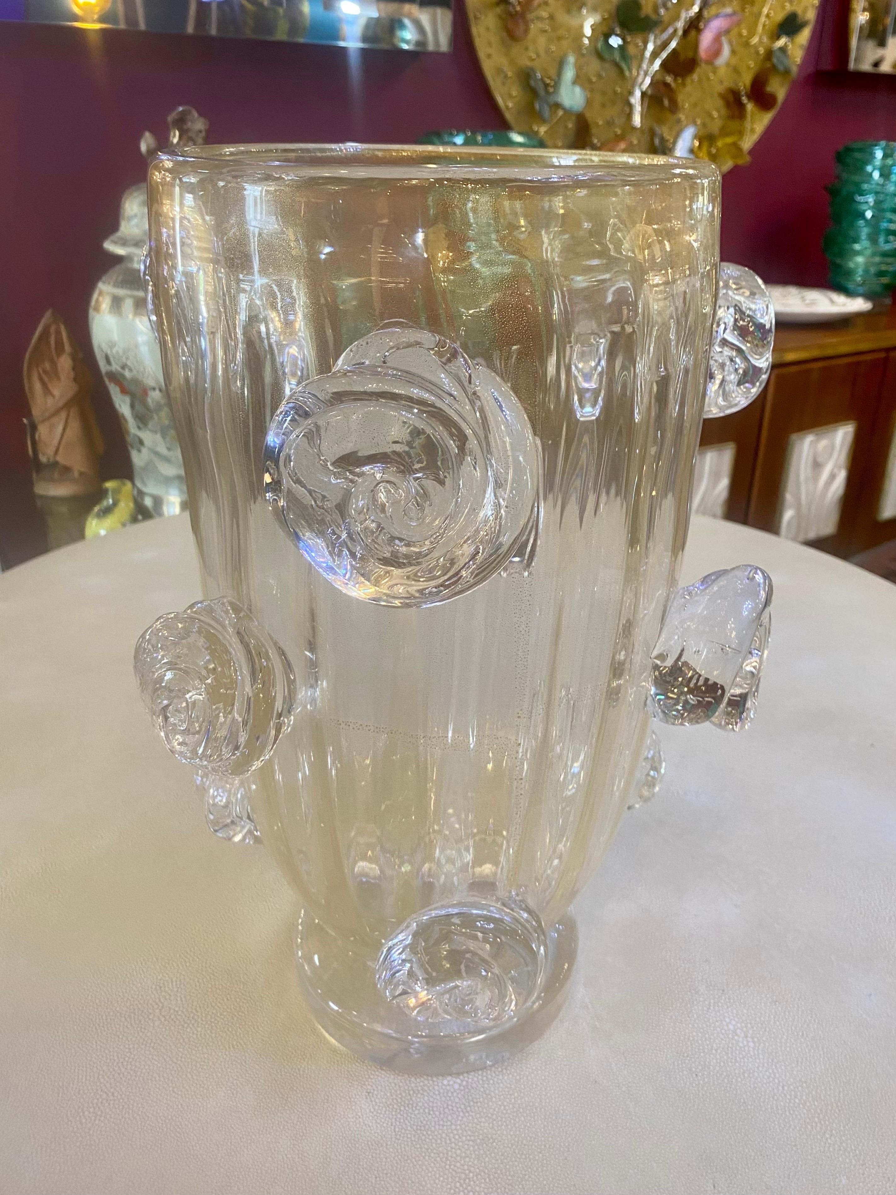 Italian A Sublime Pair of Murano Blown Glass  Vases with Gold Fleck Inclusions For Sale