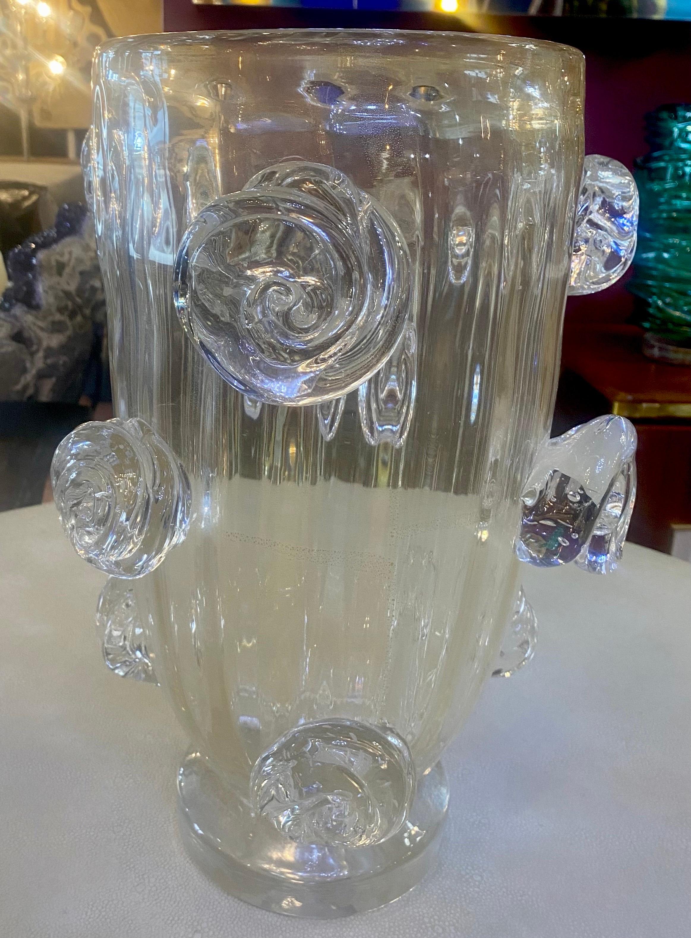 A Sublime Pair of Murano Blown Glass  Vases with Gold Fleck Inclusions For Sale 1