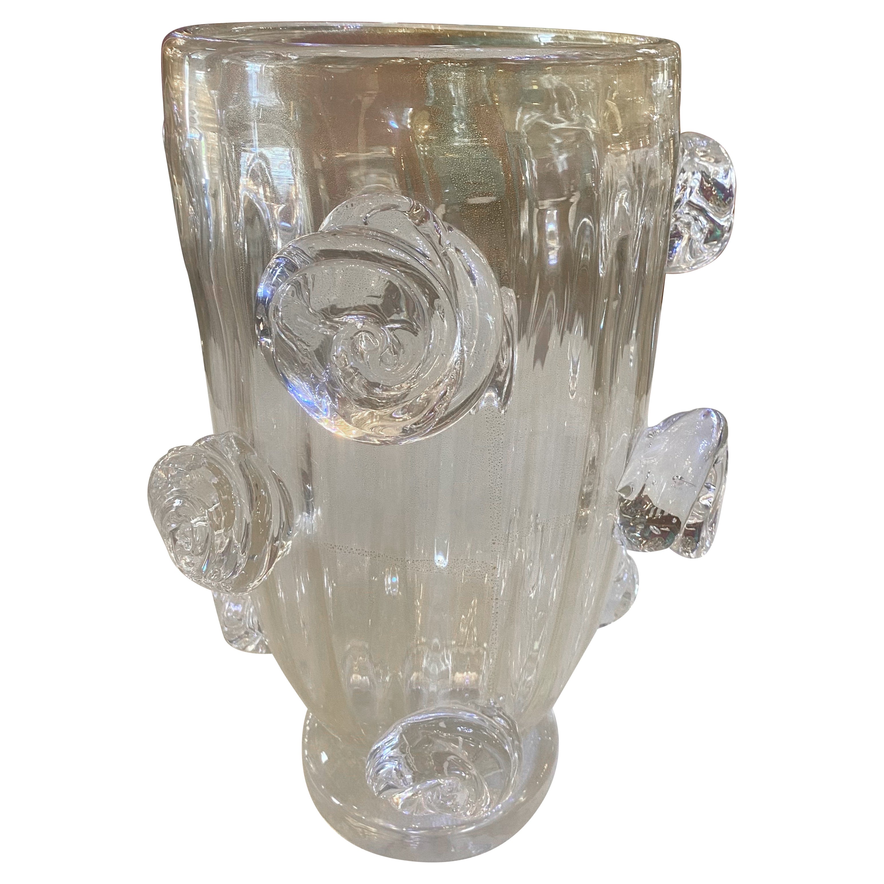 A Sublime Pair of Murano Blown Glass  Vases with Gold Fleck Inclusions For Sale