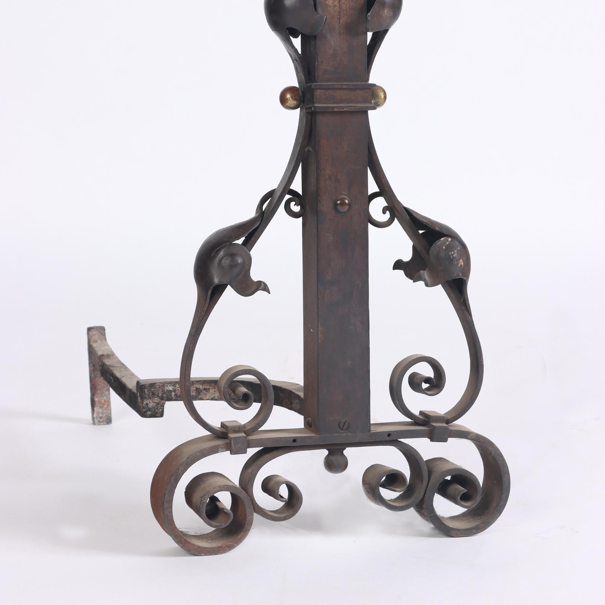 Bronze Substantial and Monumental Pair of Nineteenth Century French Wrought Iron and For Sale