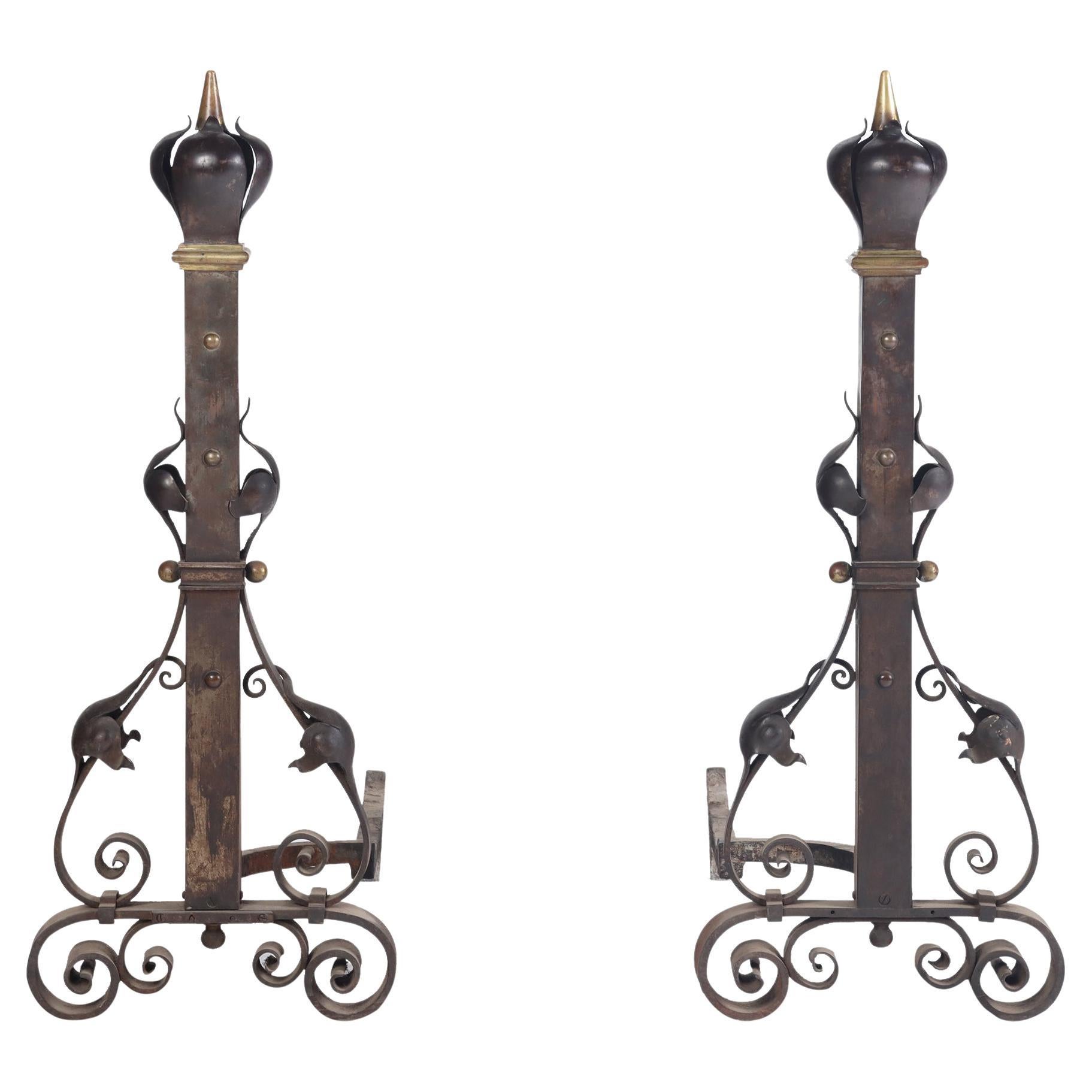Substantial and Monumental Pair of Nineteenth Century French Wrought Iron and For Sale