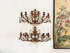 A Substantial Pair of Antique Six Light Italian Gilt Wood & Metal Wall Sconces