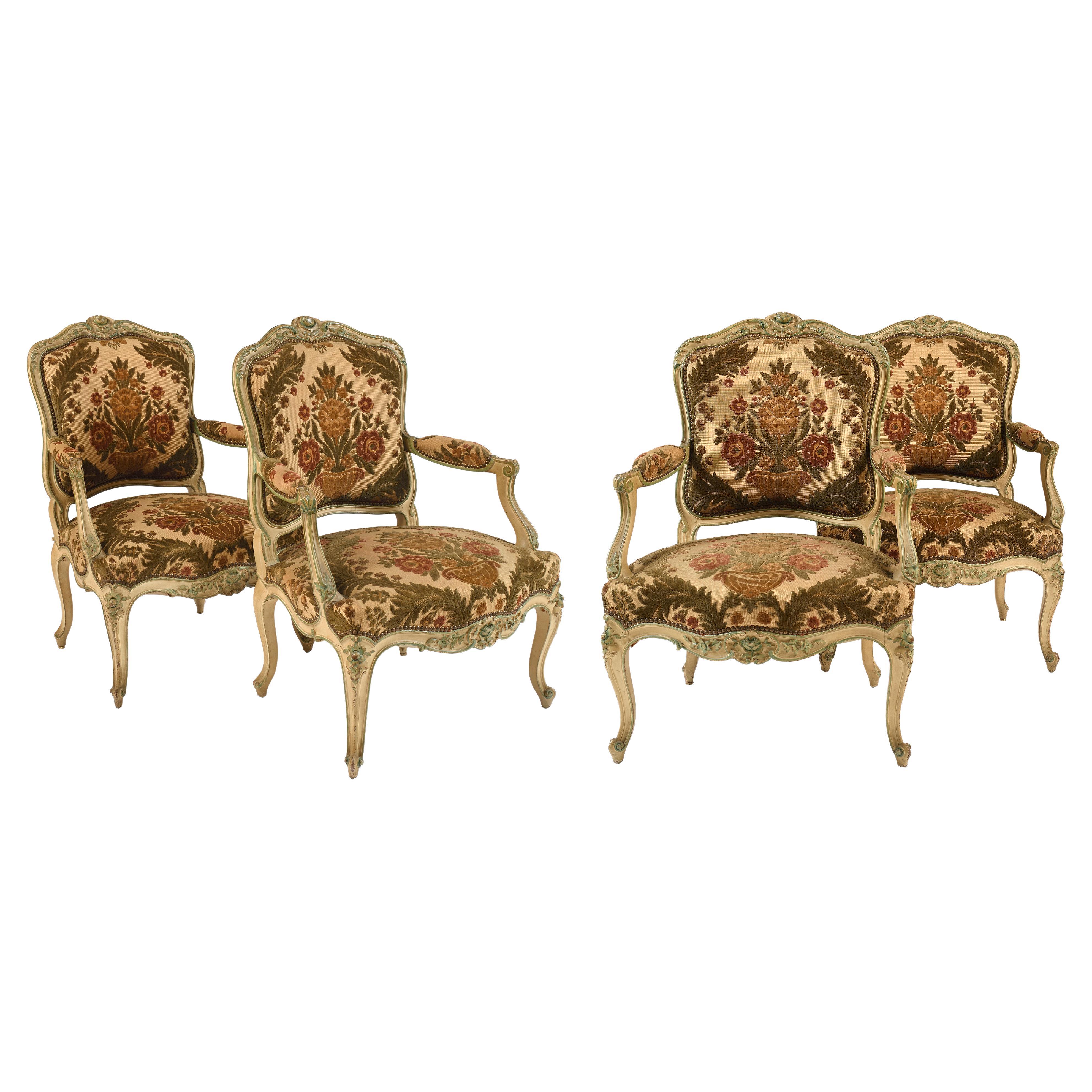 Suite of 4 Armchairs Louis XV Style For Sale