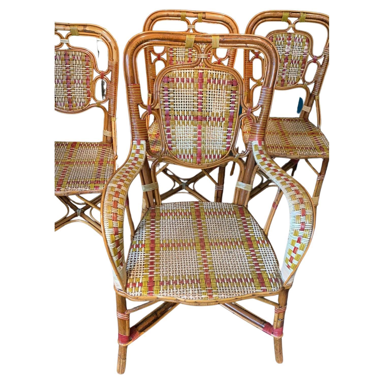 A Suite of (8) Exceptional Perret et Vibert Rattan Chairs For Sale