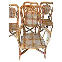 Vintage A Suite of (8) Exceptional Perret et Vibert Rattan Chairs